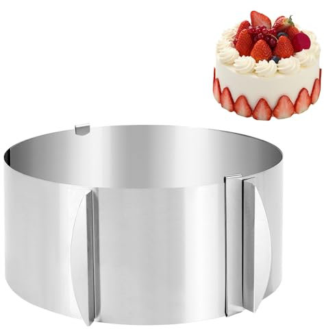 Adjustable Cake Ring Mould 16-30 cm, Telescopic Mousse Ring Stainless Steel Round Mold for Baking Metal Cooking Rings Stable Cake Ring for for Cooking Crumpets Pastry Mousse Desserts