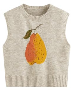 CIDER Women’s Sweater Vest Knit Sleeveless Pear Cute Graphic Sweater Vest Tank Top Fall Outfits Khaki