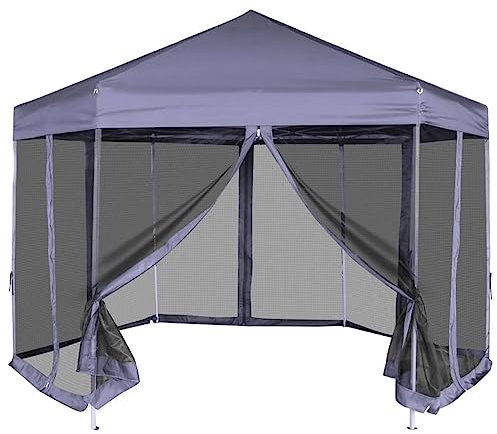 Rantry Casa Gazebo Esagonale Pop-Up con 6 Pareti Blu Scuro 3,6x3,1 m, Gazebo da Giardino, Gazebo Ombrellone da Giardino Spiaggia Pesca Esterno Antivento per Arredo Giardino Terrazzo Ambienti Decor