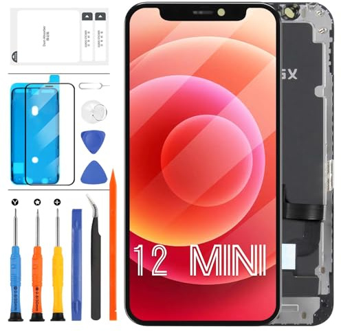 LADYSON Écran LCD OLED de rechange pour iPhone 12 Mini [pas LCD], 6,1 [Full HD] [COF] pour iPhone 12 Mini Display LCD tactile Digitizer Assemblée avec outils (noir)