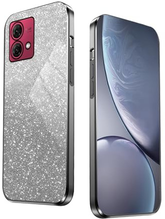 WBWONE Glitter Funda para Motorola Moto G84 5G, Borde Electroplateado, Antigolpes Carcasa Suave con Pegatinas Brillantina, Resistente a Arañazos Case - Negro