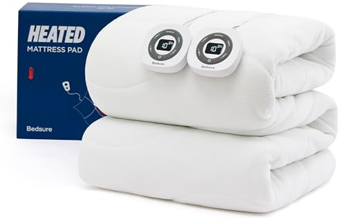 Bedsure Heated Mattress Pad Queen - Bed Warmer with Memory & Preheat Function, 12-Hour Auto Off & 10 Heat Settings, Dual Controllers, Fast Heating, Coral Fleece Electric Mattress Pad Queen, 60x80