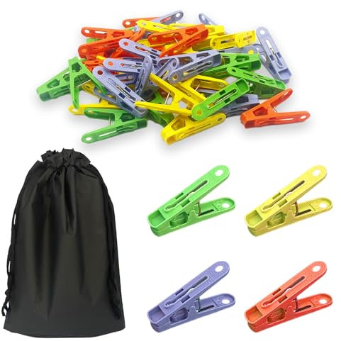 80 Pcs Clothes Pegs for Washing Line, Colorful Plastic Towel Clips with Storage Bag Strong Grip Laundry Pegs Reusable Washing Line Pegs For Outside Garden Bathroom Kitchen (4 Colors)