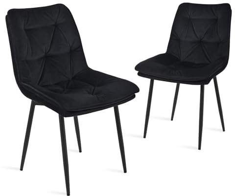 Goeurvant Samt Esszimmerstühle 2er Set - Polsterstühle ohne Armlehne mit Rückenlehne & Metallbeinen,Komfortable Küchenstühle für kleine Räume,Wohnzimmer oder Schlafzimmer,Schwarz