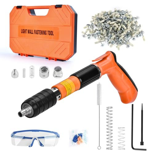 Pistola de clavos de hormigón con 110 clavos redondos, kits de pistola de clavos, herramienta manual de acero ajustable de 5 velocidades (naranja)