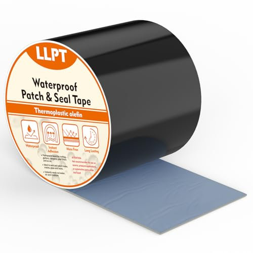 LLPT Waterproof Patch and Seal Tape | Extra Thick Adhesive Layer UV Resistant Backing Permanent bond Instant Seal | for Repairing Gaps Holes Cracks Tears (PST62110BK4) | Black | 101mm x 4m