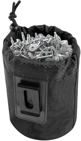 Tool Pouch for Screws and Nails,Wear Resistant Small tools Storage Bag with Metal Belt Clip Attachment For Builders Electrician's Hammer Frame And Nail Bag Organizer 13 x 19.5cm(Black)