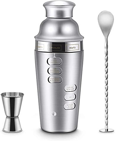ZGYOZMNG Juego de coctelera de Acero Inoxidable de 700 ml, 3 cocteleras con guía de Recetas giratorias, Accesorios para Herramientas de Martini incorporados
