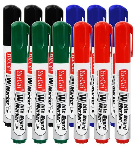Fangehong 12 Stück Whiteboard-Marker Löschbar, 4 Farben Whiteboard Stifte Abwischbar, Schwarz/Blau/Rot/Grün, Rundspitze ca.2-3mm Linienbreite, Dry Erase Markers für Büro, Zuhause, Schule (12PCS)