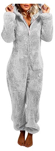 Cexiakong Mono de Forro Polar para Mujer, Pijama de Invierno, Una Pieza, Cálido, Ropa de Dormir de Franela para Otoño e Invierno, Gris, XL