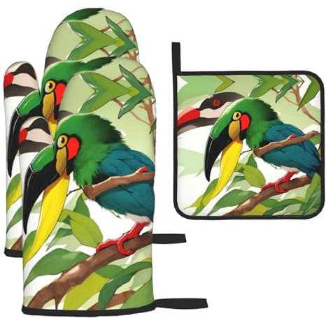 YYHHAOFA Lot de 3 gants de cuisine imperméables et durables pour éviter les brûlures et l'isolation thermique Motif bec toucantropical