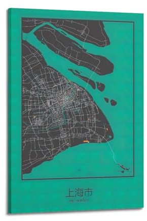 Poster con mappa della città di Shanghai, Cina, poster decorativo da parete su tela, stampa artistica moderna per camera da letto, per camera da letto, 40 x 60 cm