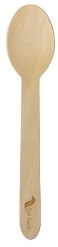 Monouso | 100 Cucharas de Madera, 16cm, Color Natural, Desechable, Compostable, Ideal para Aperitivos, Entrantes, Catering, Eventos