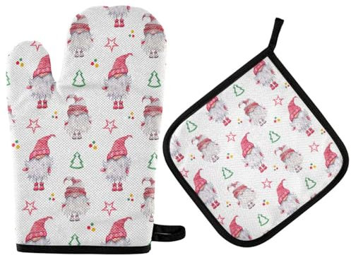 Ofenhandschuhe Rosa Skandinavische Zwerge Grillhandschuhe Anti-Rutsch Topflappen Set Hitzeresistente Kochhandschuhe Für Kochen Grillen Mikrowelle