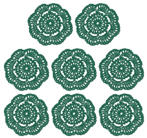 QUARKZMAN 8 Stück Häkeldeckchen Untersetzer, Spitze runde handgemachte Untersetzer mit Blumenmuster für Hochzeitsfeier Dekoration (Dunkelgrün)