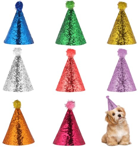 8 Stück Partyhüte Geburtstag Set,Haustier Geburtstagshut,Bunte Party Hüte Party Kegel Hüte,Glitzer Partyhüte zum Geburtstag,Katzen Geburtstags Mütze,Hunde Geburtstagsmütze,für GeburtstagDeko Foto Prop