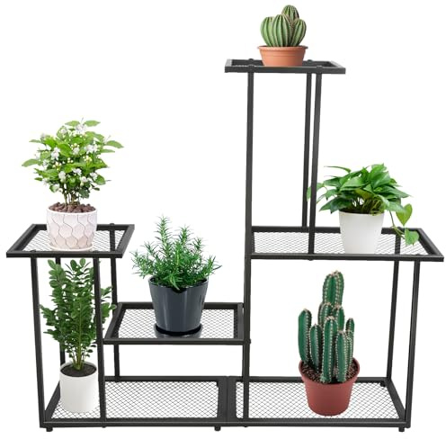 HUOLE Scaffale Porta Piante in Ferro，Scaffale Espositore per Fiori Scaffale Porta Piante Fiori in Metallico Supporto per porta vasi orchidee,85 * 25 * 82 cm-nero