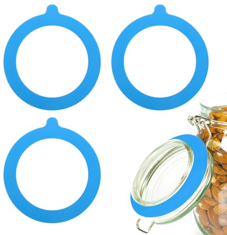 QUARKZMAN 4 Piezas de Junta de Silicona de Repuesto para Tarros de Cristal, Anillos de Sellado de Silicona de 3.6 Pulgadas de Diámetro Exterior para Tarros de Conserva, Azul