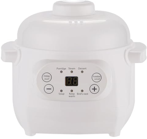 Tissting Slow Cooker, 1L Electric Stew Pot Ceramic 220V 200W Small Liner Versatile Pot with 6 Cooking Modes Timer Reservation Warm Keeping, Kitchen Food Steamer for Porridge Rice Soup