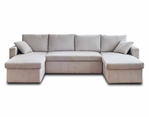 Bestmobilier Cyrus - canapé panoramique en U - 7 Places - Convertible avec Coffre - en Velours côtelé