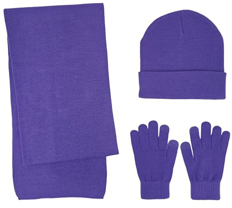 BRUCERIVER Winter Strick Schal Beanie Touchscreen Handschuhe 3PCS Set,Lila