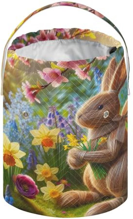 Frühlingsblumen, Kaninchen, Osterkörbe, Häkelgarn, Tasche, Kordelzug, Stricktasche, kleine Häkeltasche, Mini-Garn-Aufbewahrungstaschen für Häkelprojekte, zum Aufbewahren von Knäueln, Nadeln, Zubehör