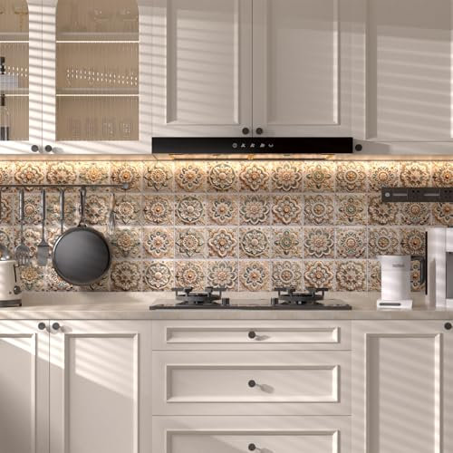 Credence Adhesive Pour Cuisine Mandarin Beige Carrelage Adhesif Mural Cuisine,Pvc Imperméable Stickers Carrelage Salle De Bain,Stickers Muraux Cuisine Auto-Adhésif 48 PC(15x15cm)