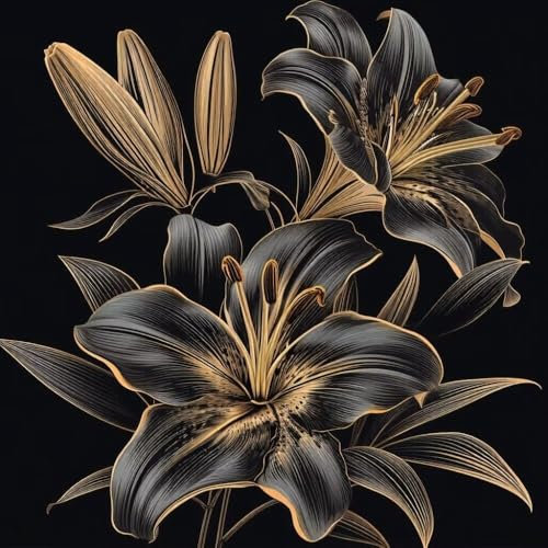 Malen Nach Zahlen Erwachsene Blume Schwarze Lilie, DIY Kreativ Set Erwachsene, 100x100cm Malen Nach Zahlen Kinder und Anfänger, mit Pinseln und Acrylfarben Handgemalt Ölgemälde Leinwand, Decor D-766