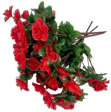 Wswqop 4 Bundle of Artificial Flowers Plant Heart Rhododendron Faux Flower Wedding Spring Summer -indoor -lawn Balcony, Red