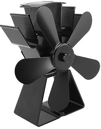 Sorandy Wood Stove Fan 5 Blades, Portable Fireplace Fan, Heat Powered & No Electric, Aluminum Alloy Camping Thermal for Wood Stove,Log Burner with Thermometer, Lightweight & Compact (Black)