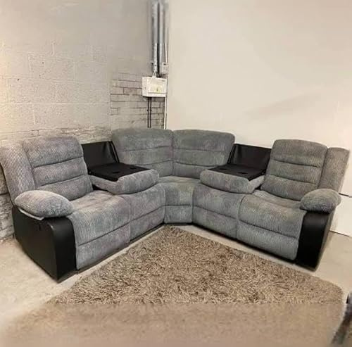 SofaHeaven - Rio Jumbo Cord 5 Seater Manual Recliner Corner Sofa With Drop-Down Table & Cup Holders