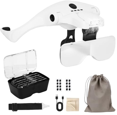 TAVADA Gafas Lupa Recargables por USB con 5 Lentes Intercambiables (1.0X–3.5X),lupas de Gran Aumento con 4 Luces LED Ajustables,para Joyería,Costura,Modelismo y Trabajos de Precisión