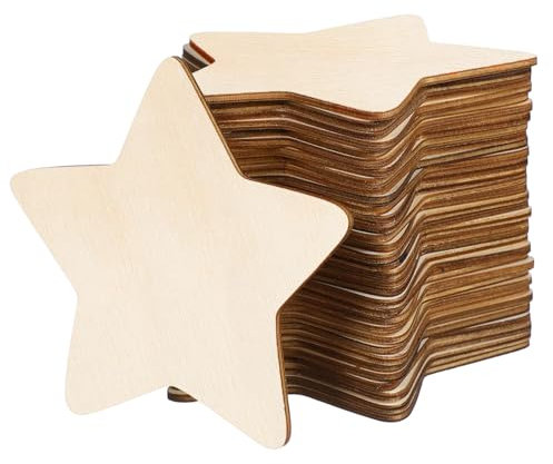 DOITOOL 50 Stück Diy Holzscheiben Fünfzackiger Stern Unvollendete Holzstücke für Bastelprojekte und Dekorieren für Handgemachte und Wohnaccessoires