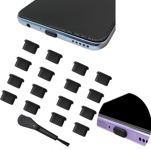 GQunit 18pcs USB Type C Anti Dust Cap Cover Port Plugs Protector,usb c dust cover,Silicone Type-C charger protector with Cleaning brush for All Type-C Smartphones and Tablets - Black
