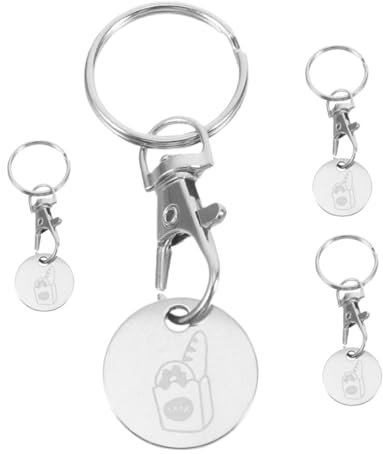 Hemobllo 4 Pcs Stainless Steel Shopping Trolley Token Keychain Silver