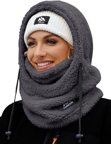 Fuakesor Plüsch Sturmhaube Mütze Winter Thermo Skimaske Fleece Windbeständig Gesichtshaube Mütze Schal Balaclava für Herren Damen (Dunkelgrau)