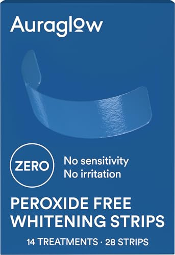 Auraglow Teeth Whitening Strips for Sensitive Teeth – Peroxide Free, Zero Sensitivity, Pap Formula, 10 Shades Whiter in 7 Days, Coffee Wine Tea Stain Removal, Enamel Safe, 14 Treatments, Mint