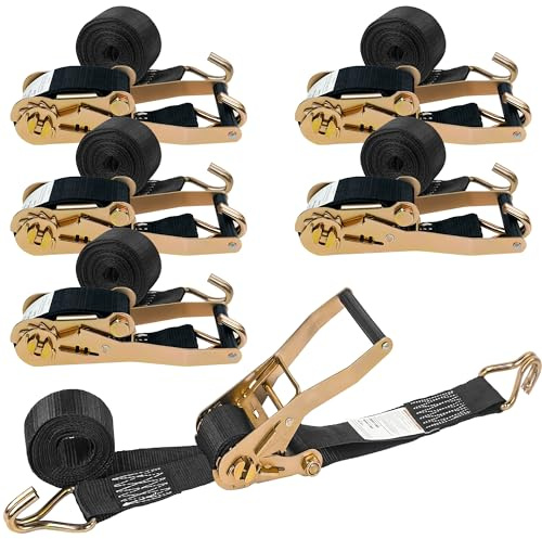 2 Inch Ratchet Straps 6 Pack, 15ft Heavy Duty Tie Down Straps with J Hooks, 6000 LBS Break Strength, 2000 LBS Working Load, Cargo Ratchet Straps for Truck Trailer ATV Motorcycle