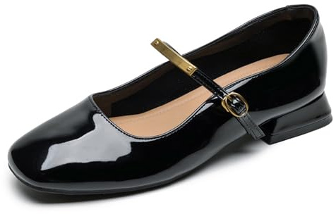 MiaZane Ballerine Mary Jane Donna Basse Tacco Block Punta Quadrata Cinturino con Fibbia Flats Casual Slip On Scarpe da Sera per Ufficio & Uso Quotidiano Comodo,Nero,43 EU