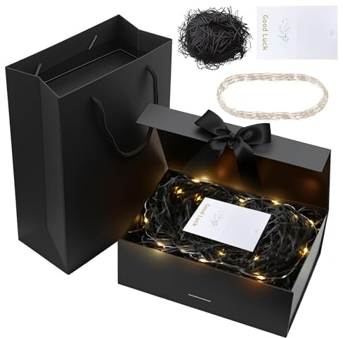 Caja regalonegra, cajapara regalomagnética con tapa de 26×19×8.5cm, cajaregalocarton de altacalidad, decoración de regalo paracumpleaños, bodas y fiestas