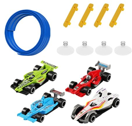 Harilla Pista de Carreras de Autos Flexible con 4 Modelos de Mini Autos, Pista de Carreras para 5 a Partir de 3 años, Azul
