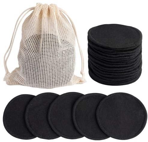 24 Piezas 8 cm Algodones Desmaquillantes Lavable, Discos Desmaquillantes Reutilizables Fibra de Bambú, Discos Algodon Desmaquillantes con Bolsa de Lavado para Todo Tipo de Pieles para Limpieza Facial