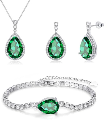 Lynizo Schmuck Set Damen, 925 Sterling Silber Ohrhänger Halskette Armband | Hochzeit Schmuckset für Damen mit AAAAA Zirkonia, Tropfen Hypoallergen Brautschmuck für Mädchen Frauen, Klassisch Modeschmuck