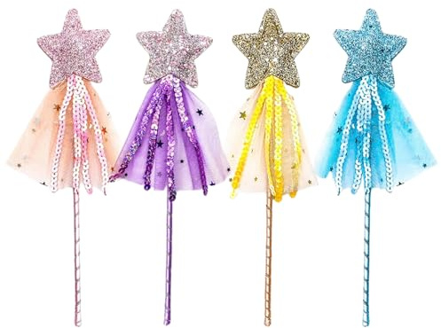 Kreeqe Gnistrande stjärna älva trollstav halloween prinsessa magisk accessoar vuxen kostym party rekvisita skimmer paljetter tofsar (4-pack, M)