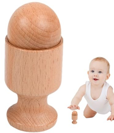 Disque Main à Main Bébé – Aide à la Coordination Oeil-Main en Bois de Hêtre | Coquetier rond en forme de cube pour l'apprentissage précoce des tout-petits | Texture lisse, sûre et durable pour garçons