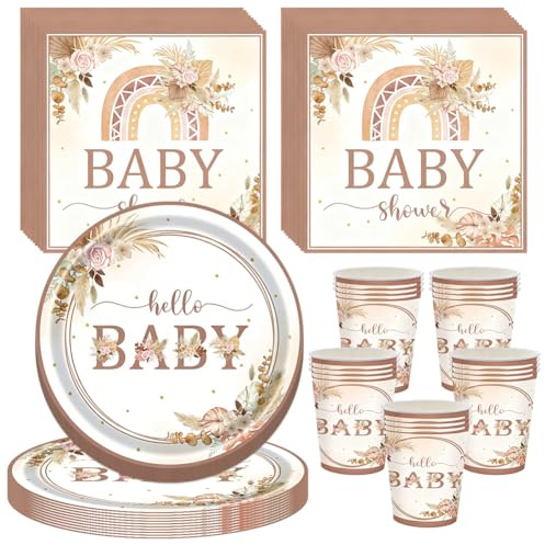 Tupinerq Boho Party Geschirr,60 Stück Wiederverwendbar Papiergeschirr Set, Pappteller Papiertücher Papiertassen Für party Deko,Junge Mädchen Partyzubehör Set - 20 Gäste,