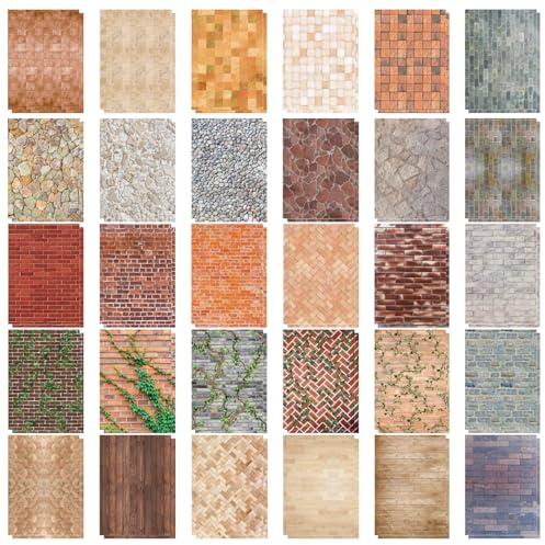 60PCS Miniature Wallpaper Sheets, Dollhouse Brick Wall Stickers DIY Models | Self Adhesive Wallpaper Set with Brick, Wood and Floral Designs for Miniature Scenes, Model Making and Craft Decoration