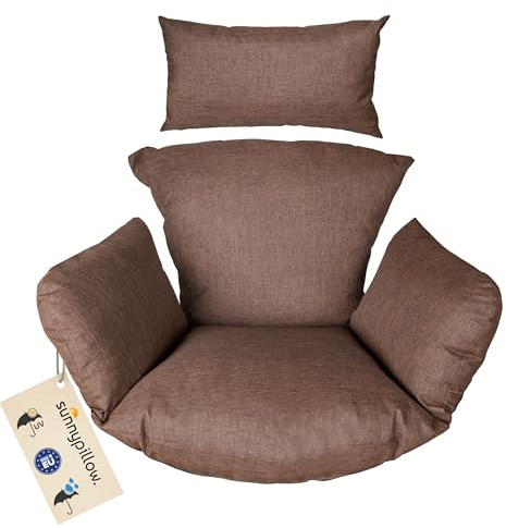 sunnypillow Hängesessel Kissen - Outdoor, Indoor - Auflage für Rattan & Polyrattan Hängeschaukel - Polster, Sitzauflage für Hängekorb - Extra Dick 15cm, UV - beständig, wasserdicht - Braun
