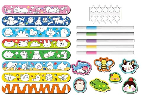 Braccialetti Schiaffo Per Bambini, 22 Cm/8,7 Pollici Animali Colorati Simpatici Fai Da Te - Giocattolo Dal Design Personalizzato, Design Ispirato Alla Natura, Braccialetti Schiaffo Su Braccial