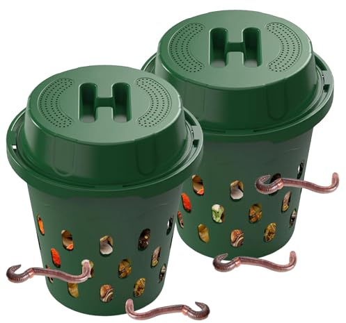 2 stycken maskkomposter 12 L, i Ground Worm Composter kompakt vermicomposting-behållare för nybörjare platsbesparande kompost för köksavfall
